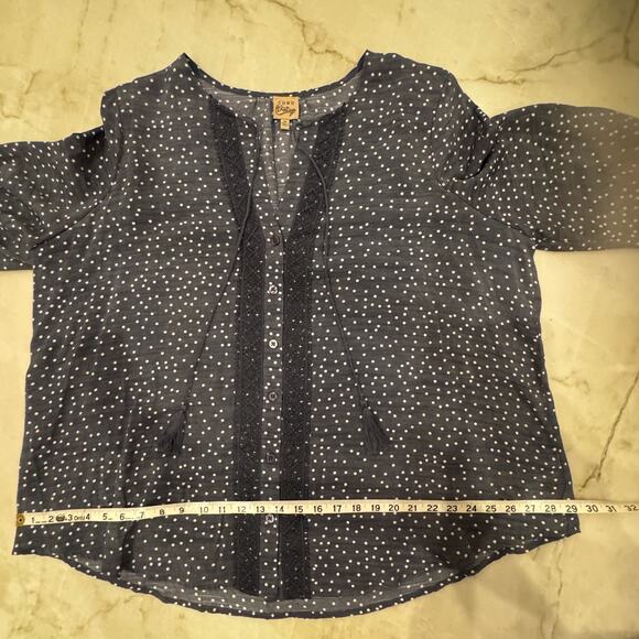 Women’s Blouse Sz 3X Boho Peasant Flowy Top Blue & White Polka Dot 3/4 Sleeve - Picture 5 of 6